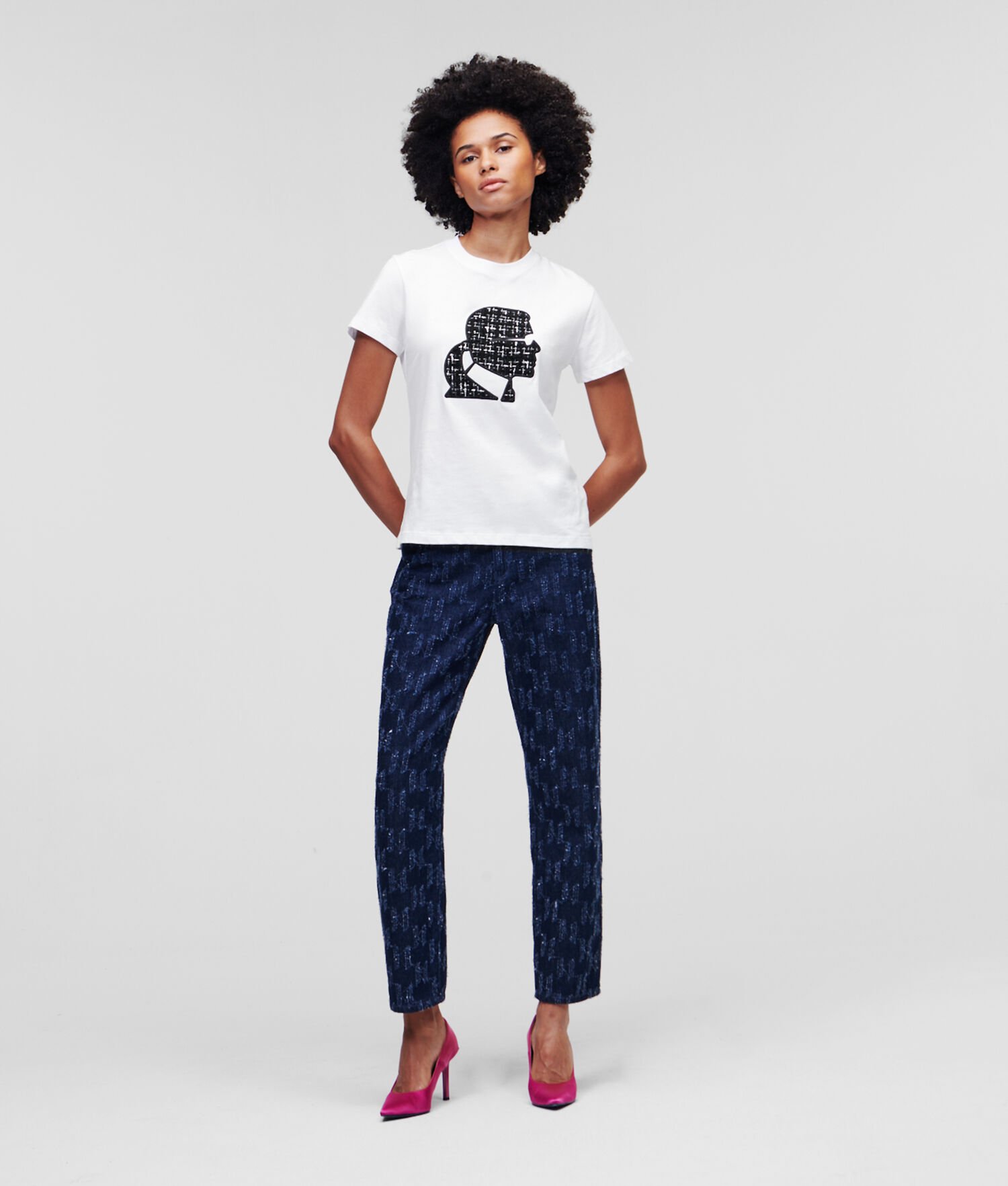 White Women's Karl Lagerfeld BOUCLÉ Karl Profile T-Shirts | TH849MEUV