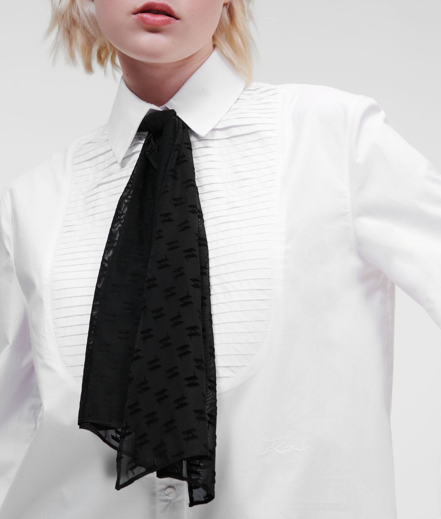 White Women's Karl Lagerfeld Bib With Kl Monogram Necktie Blouses | TH983AGUS