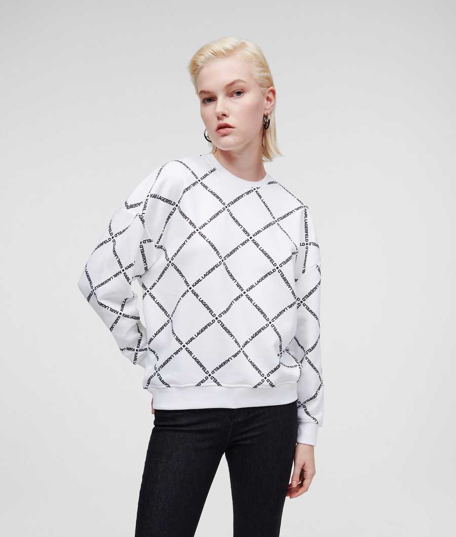 White Women's Karl Lagerfeld Diamond Logo Print Sweatshirts | TH290JQKU