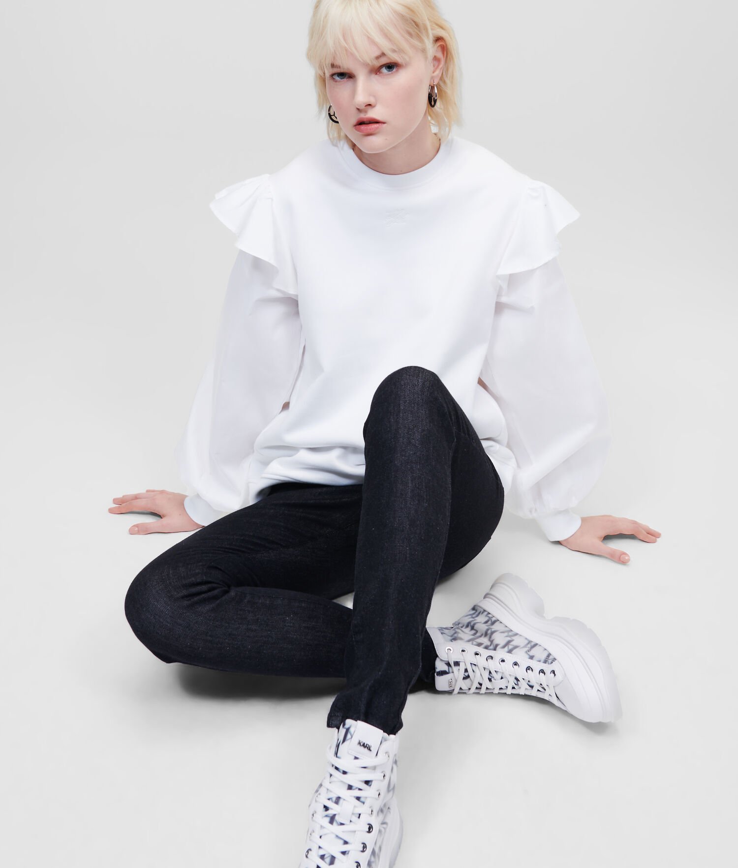 White Women's Karl Lagerfeld Fabric Mix Sweatshirts | TH278SUPT