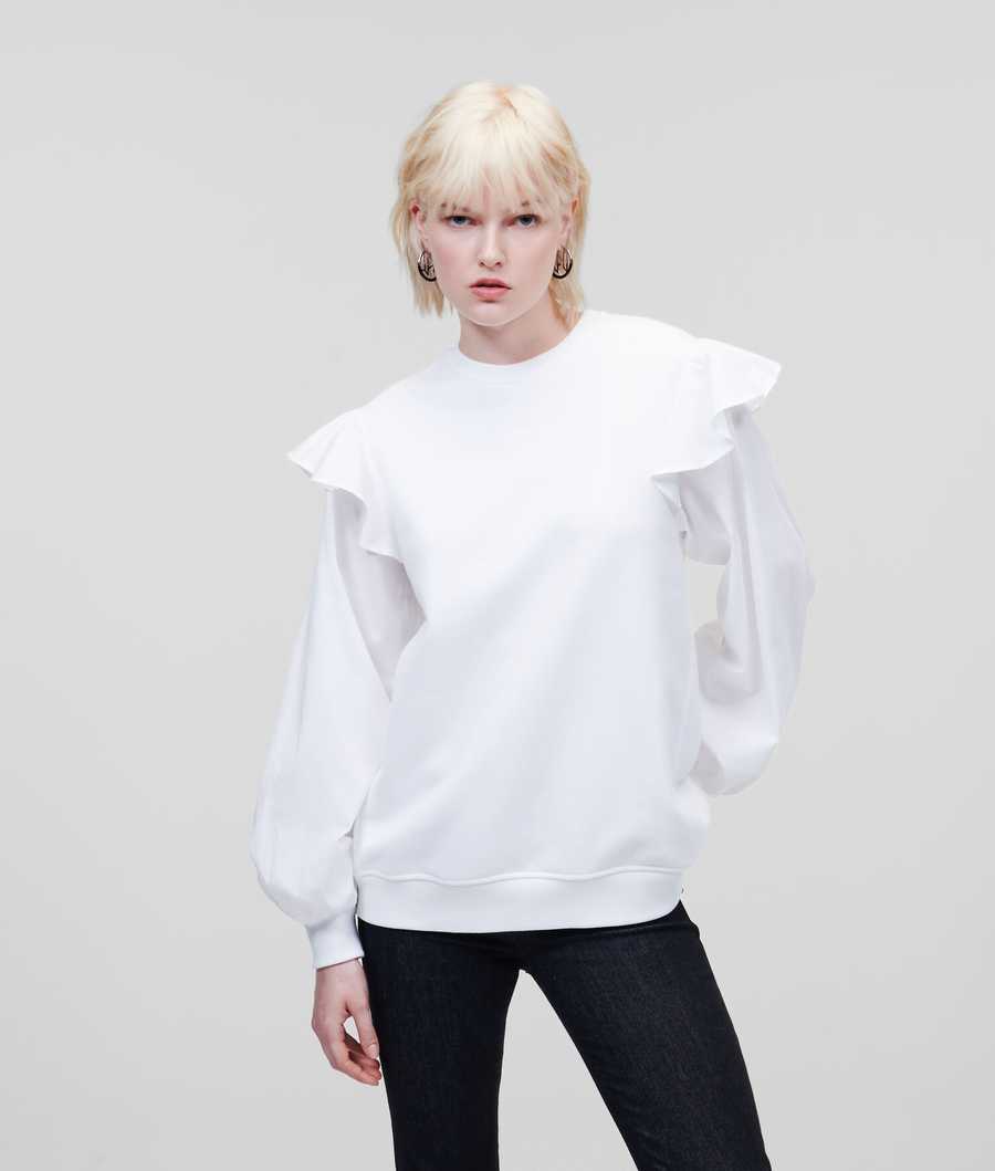 White Women\'s Karl Lagerfeld Fabric Mix Sweatshirts | TH278SUPT