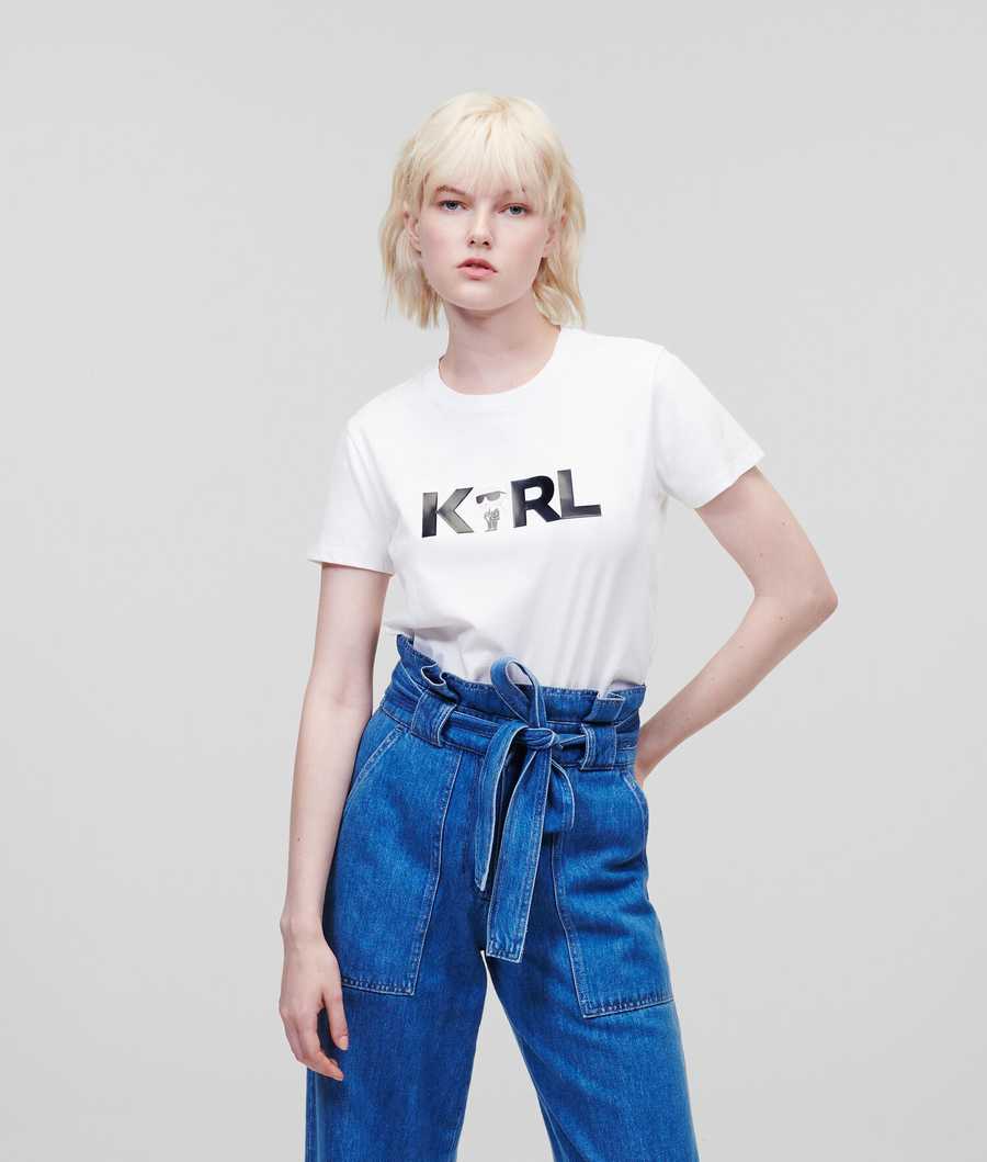 White Women's Karl Lagerfeld Ikonik 2.0 Karl Logo T-Shirts | TH854DOEA