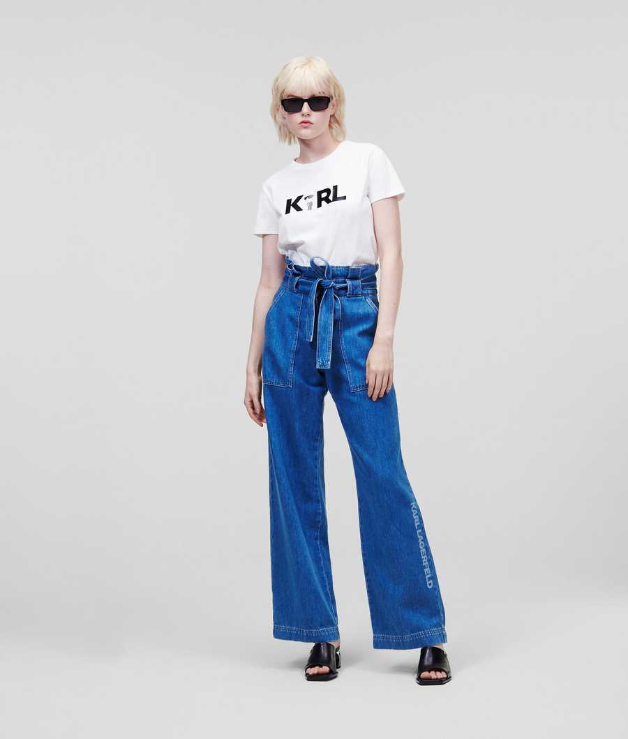 White Women's Karl Lagerfeld Ikonik 2.0 Karl Logo T-Shirts | TH854DOEA