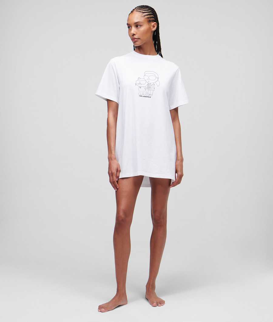 White Women's Karl Lagerfeld Ikonik 2.0 T-shirt Nightdress Loungewear | TH857WGAY