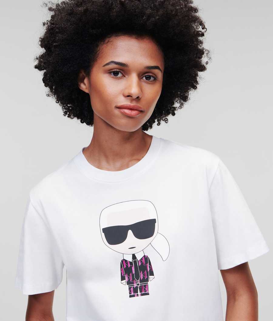 White Women's Karl Lagerfeld Ikonik Karl Metallic Monogram T-Shirts | TH489GFLT