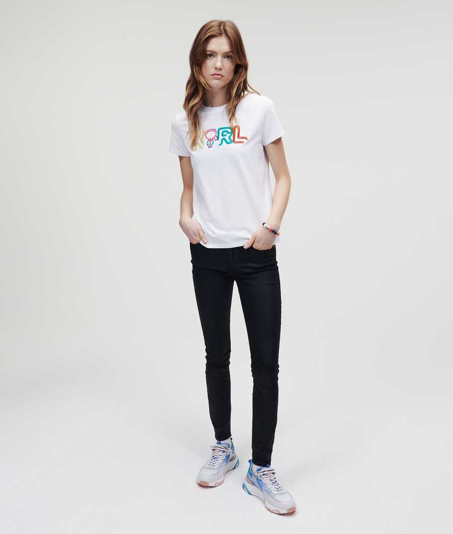 White Women's Karl Lagerfeld Jelly Karl Logo T-Shirts | TH905QZFP