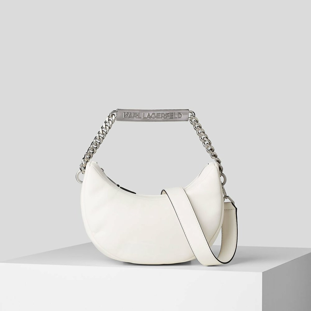 White Women\'s Karl Lagerfeld K/Id Half-moon Shoulder Bags | TH739ZCXO