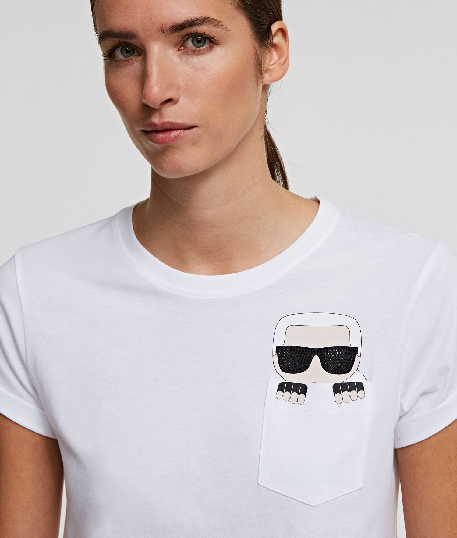 White Women's Karl Lagerfeld K/Ikonik Pocket T-Shirts | TH705JPKT