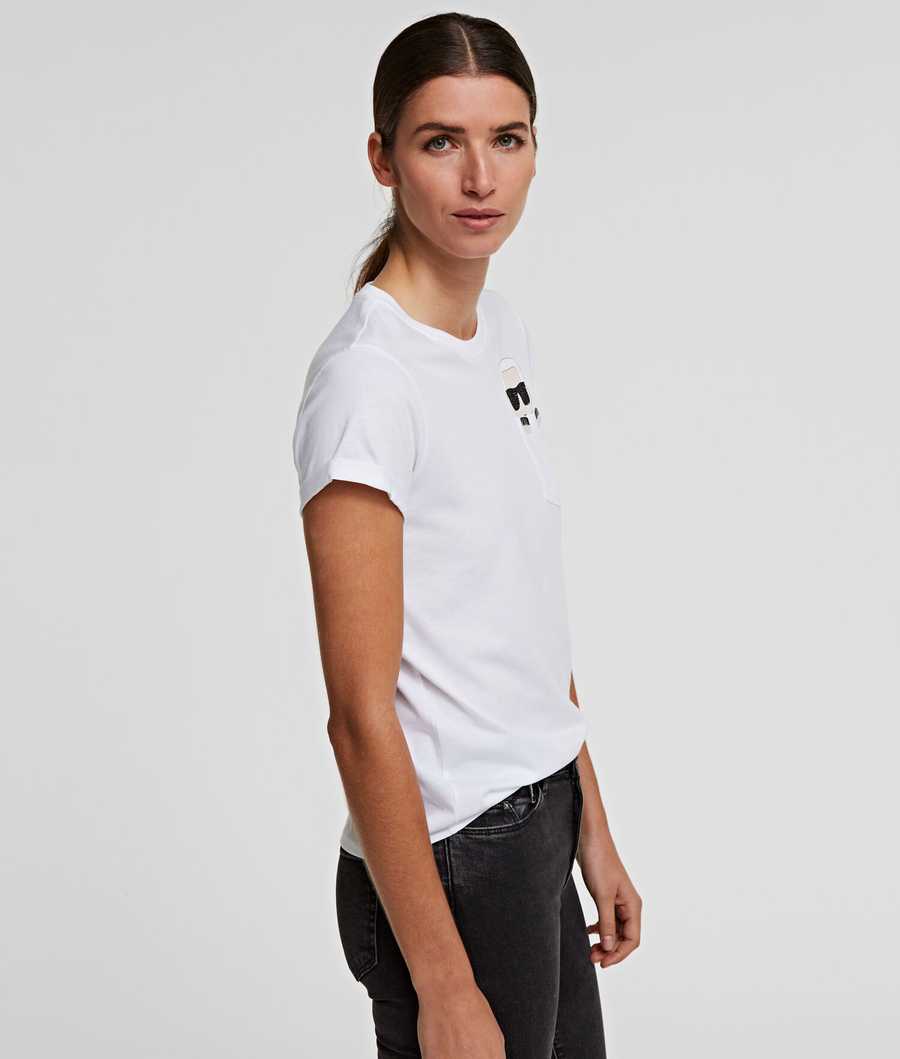 White Women's Karl Lagerfeld K/Ikonik Pocket T-Shirts | TH705JPKT