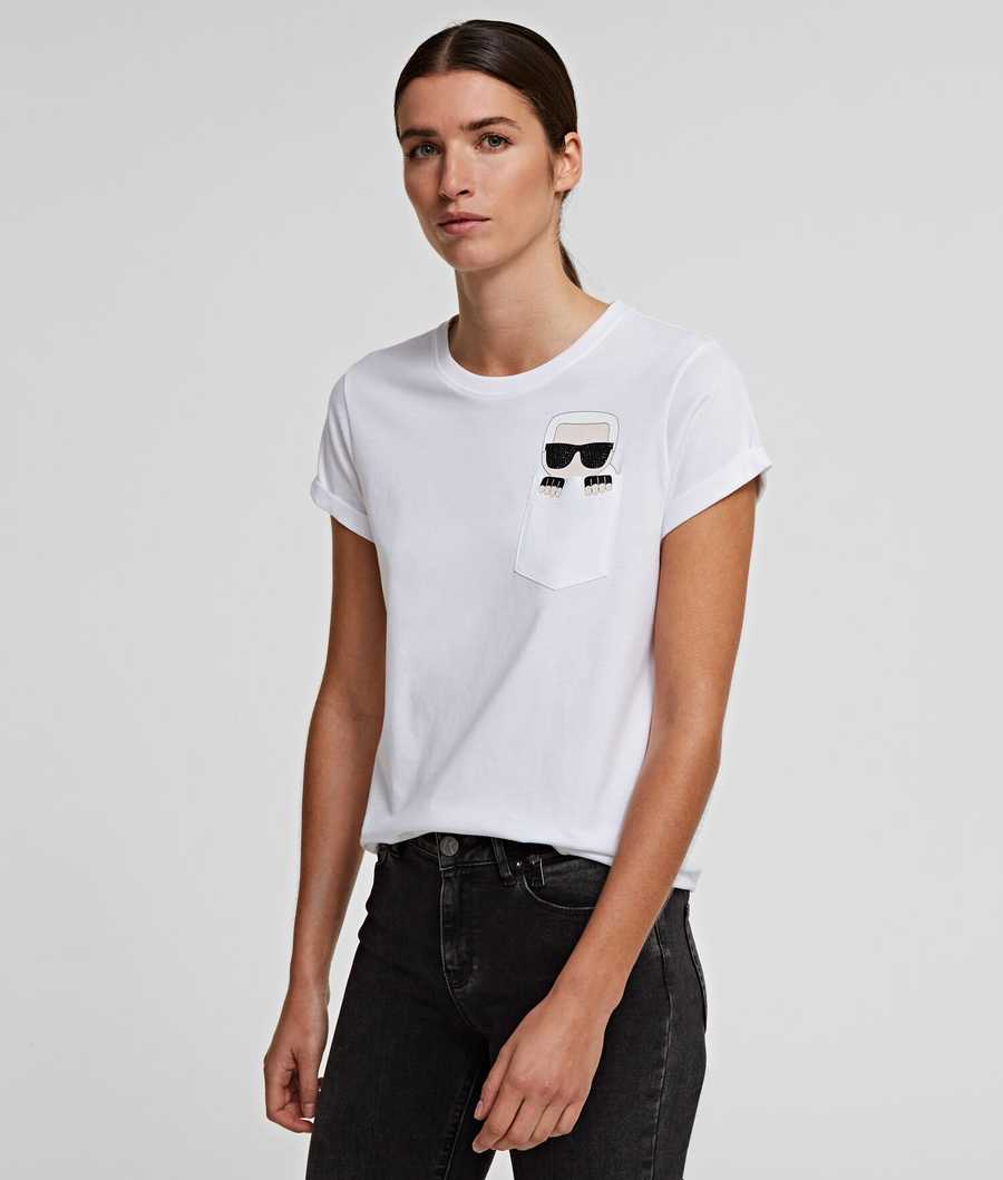 White Women\'s Karl Lagerfeld K/Ikonik Pocket T-Shirts | TH705JPKT