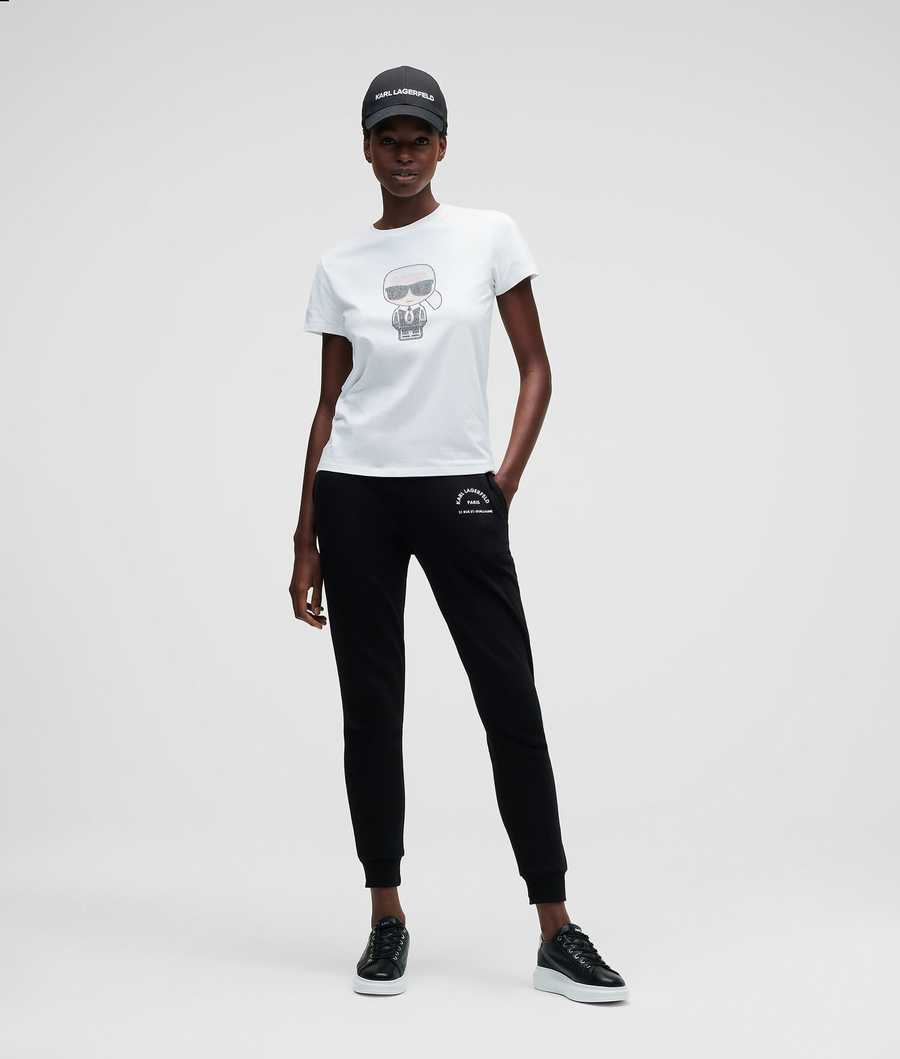 White Women's Karl Lagerfeld K/Ikonik Rhinestone T-Shirts | TH467TLFU