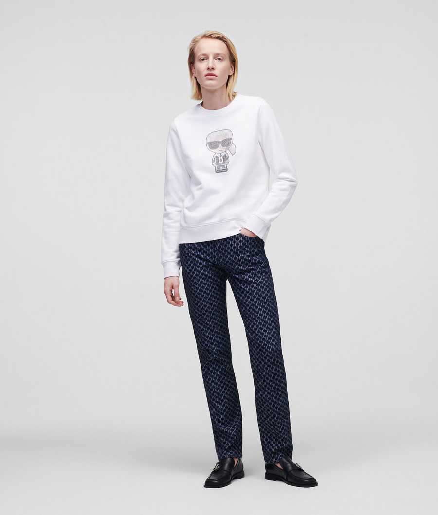 White Women's Karl Lagerfeld K/Ikonik Sparkle Sweatshirts | TH256XCVP