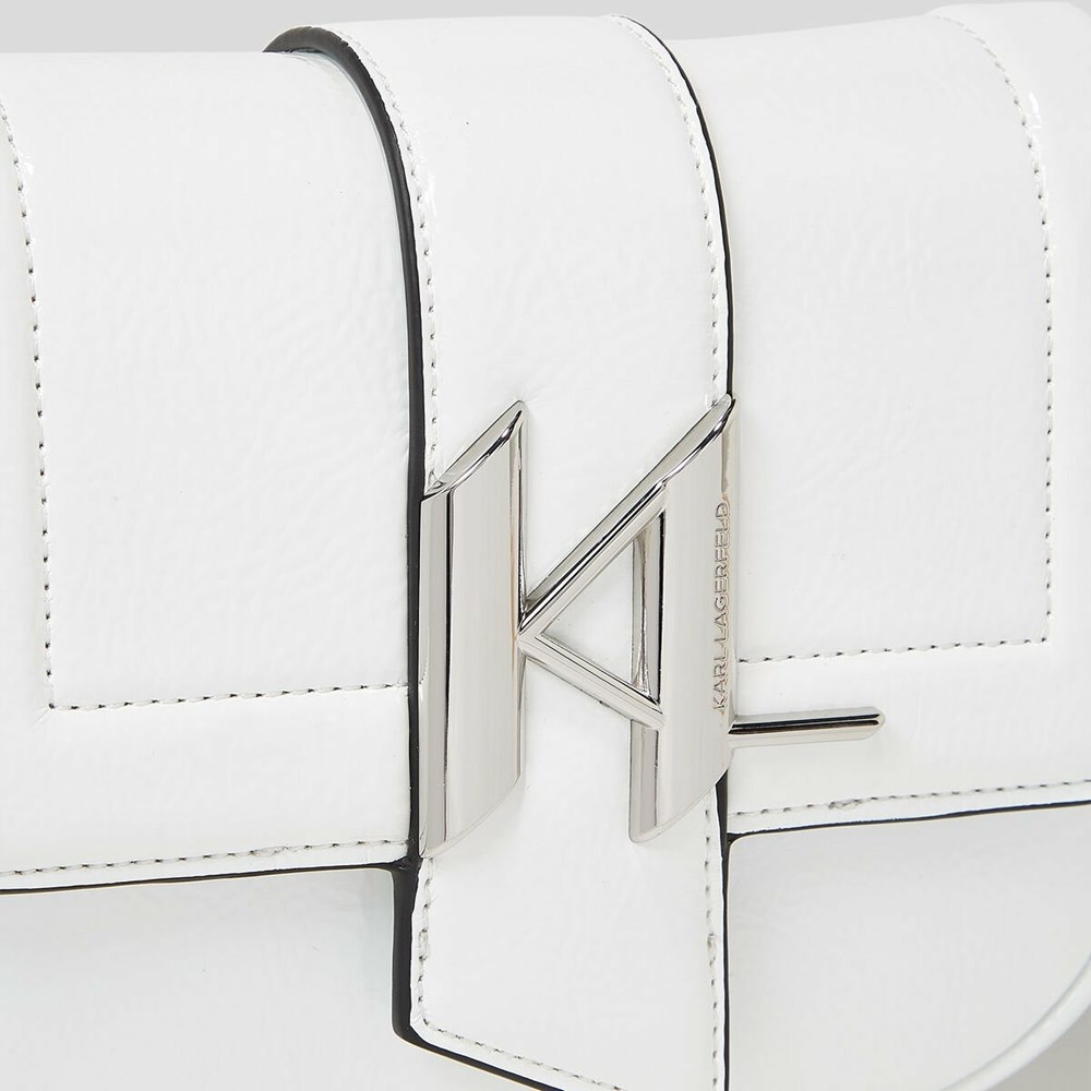 White Women's Karl Lagerfeld K/Saddle Patent Small Shoulder Bags | TH690SIYZ