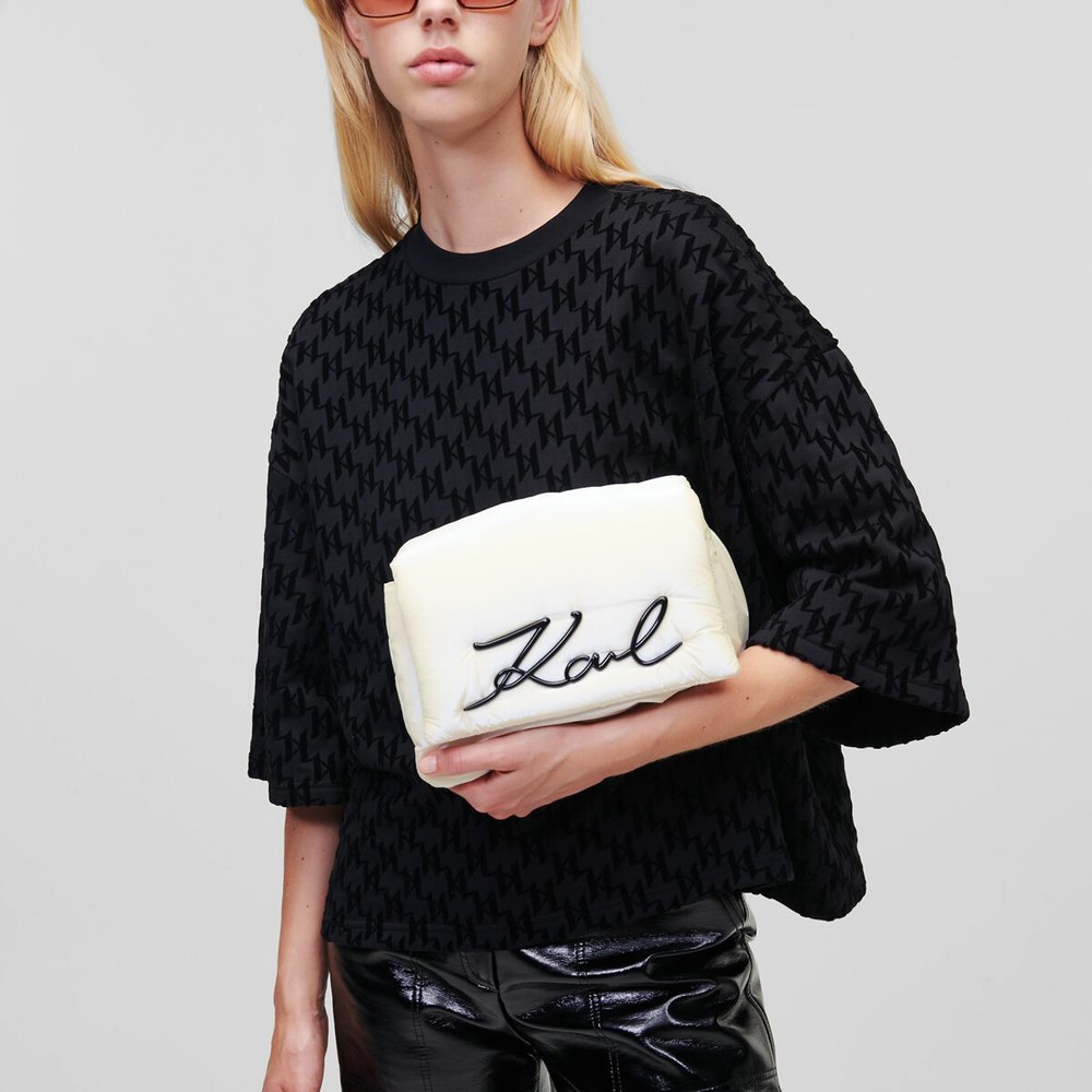 White Women's Karl Lagerfeld K/Signature Soft Shoulder Bags | TH321ROTV