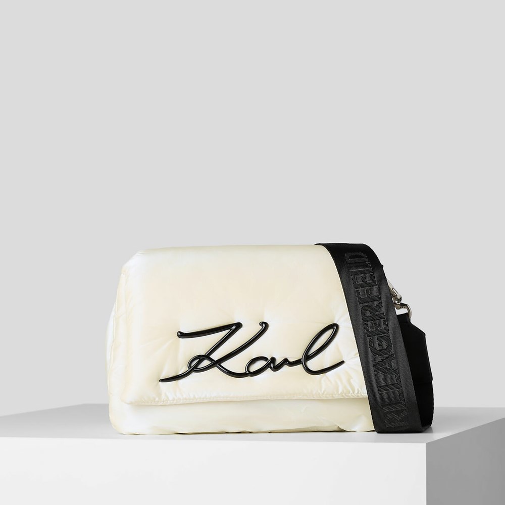 White Women\'s Karl Lagerfeld K/Signature Soft Shoulder Bags | TH321ROTV