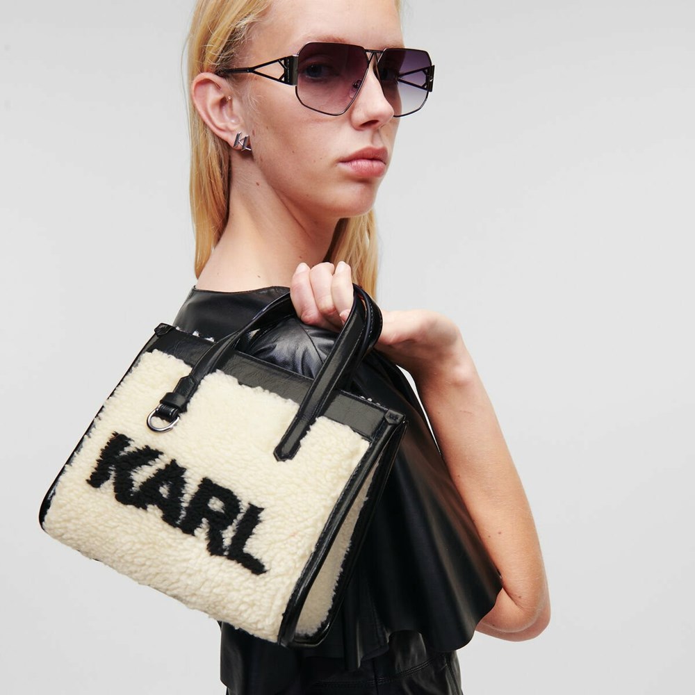 White Women's Karl Lagerfeld K/Skuare Small Faux-shearling Tote Bags | TH745WLUV