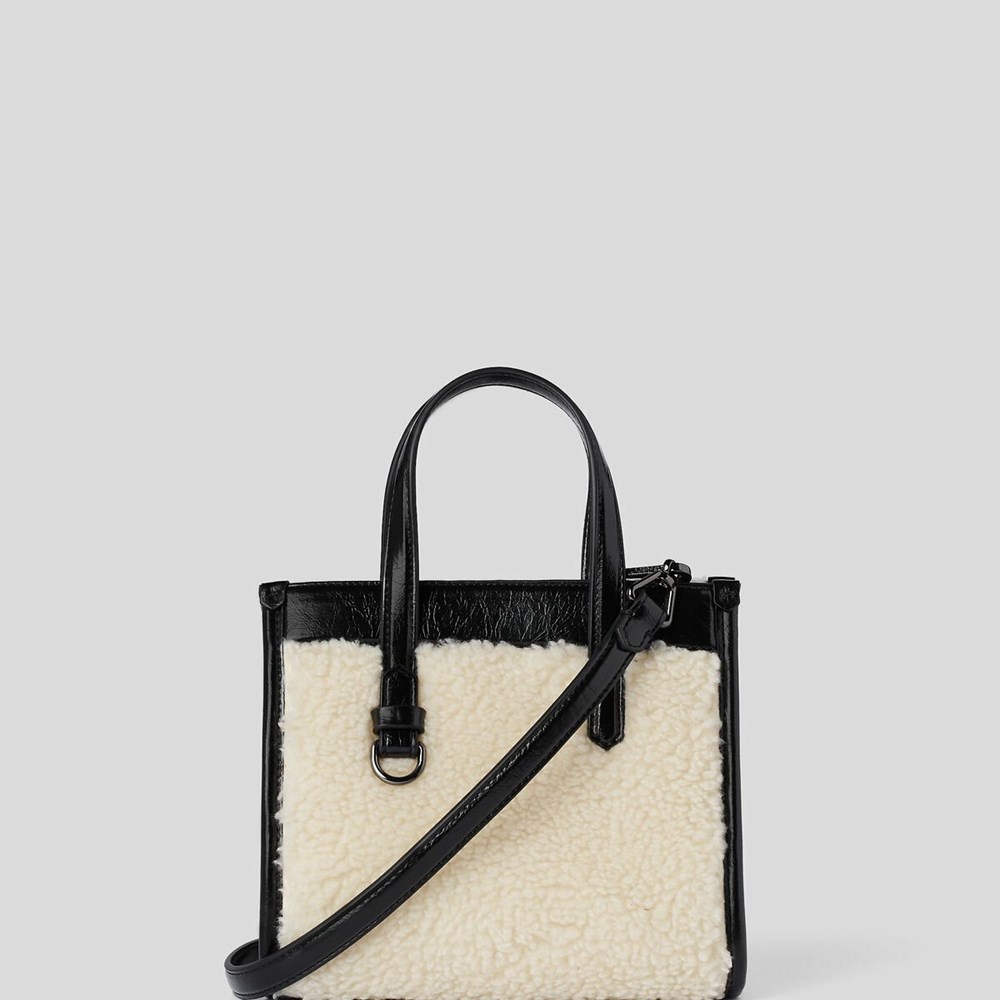 White Women's Karl Lagerfeld K/Skuare Small Faux-shearling Tote Bags | TH745WLUV