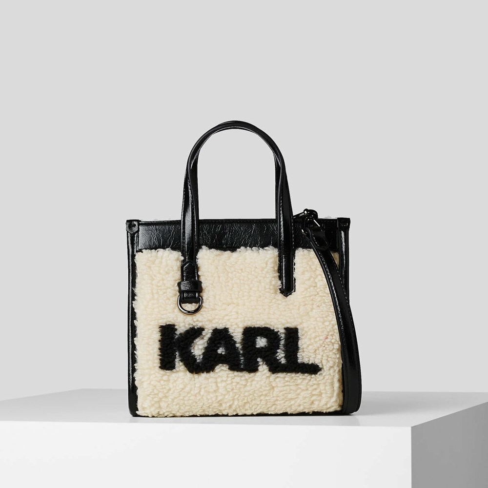 White Women\'s Karl Lagerfeld K/Skuare Small Faux-shearling Tote Bags | TH745WLUV