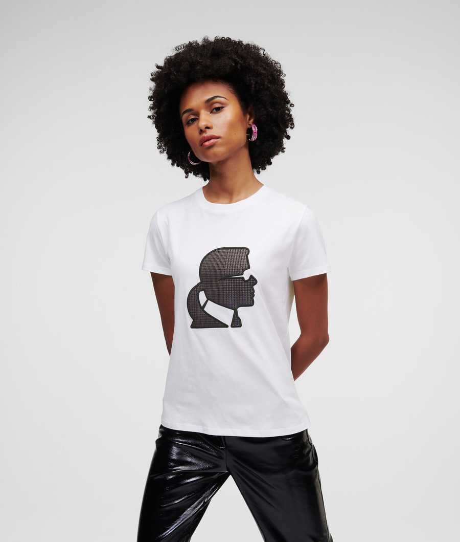 White Women's Karl Lagerfeld Karl Kameo Checked T-Shirts | TH067STND