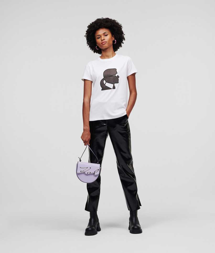 White Women's Karl Lagerfeld Karl Kameo Checked T-Shirts | TH067STND