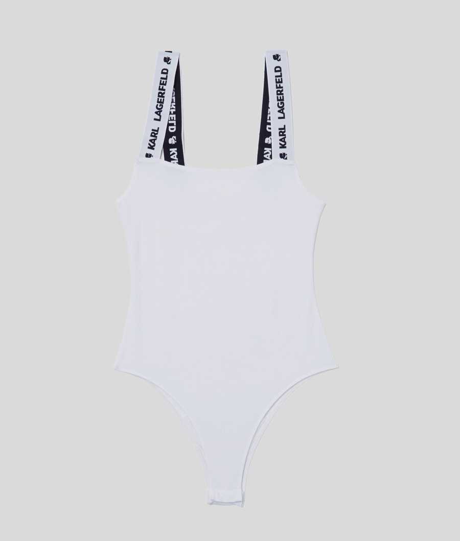 White Women's Karl Lagerfeld Karl Logo Bodysuit Underwear | TH680ISDO