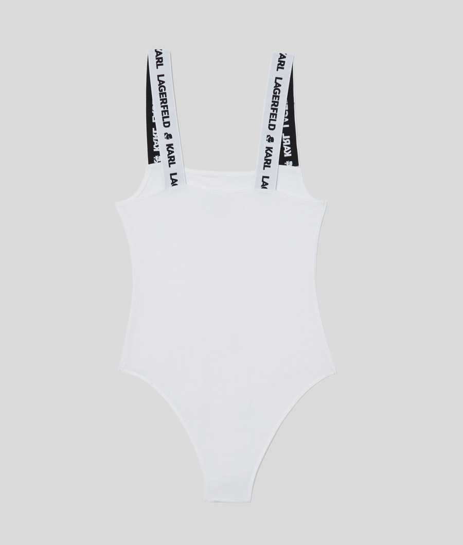 White Women's Karl Lagerfeld Karl Logo Bodysuit Underwear | TH680ISDO