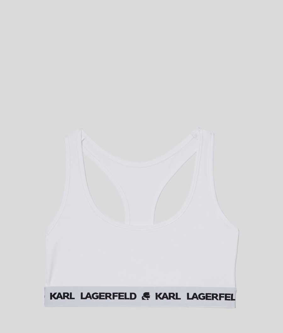 White Women\'s Karl Lagerfeld Karl Logo Sports Bra Underwear | TH256ZOJF