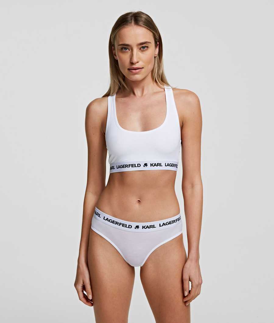 White Women's Karl Lagerfeld Karl Logo Sports Bra - 2 Pack Underwear | TH835TCKD