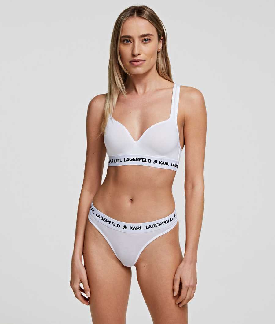 White Women's Karl Lagerfeld Karl Logo Thong Underwear | TH243DAOM