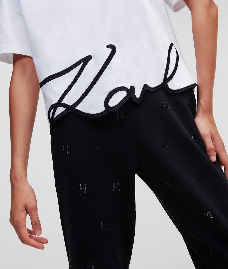 White Women's Karl Lagerfeld Karl Signature Hem T-Shirts | TH051GCAX