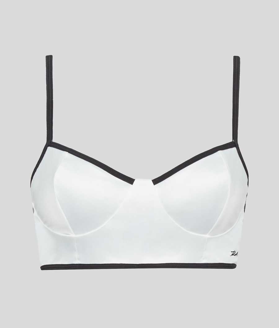 White Women's Karl Lagerfeld Karl Signature Satin Bralette Underwear | TH243MNWK