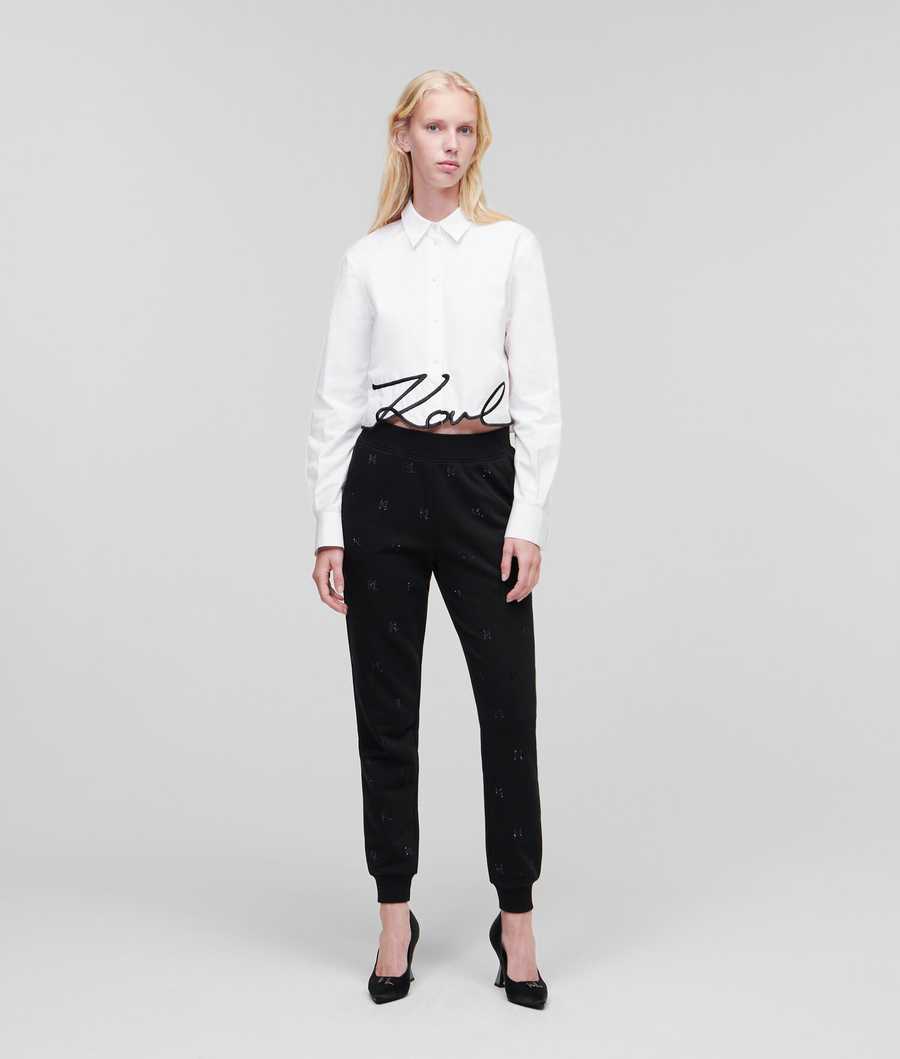 White Women's Karl Lagerfeld Karl Signature Cropped Blouses | TH780CDOS