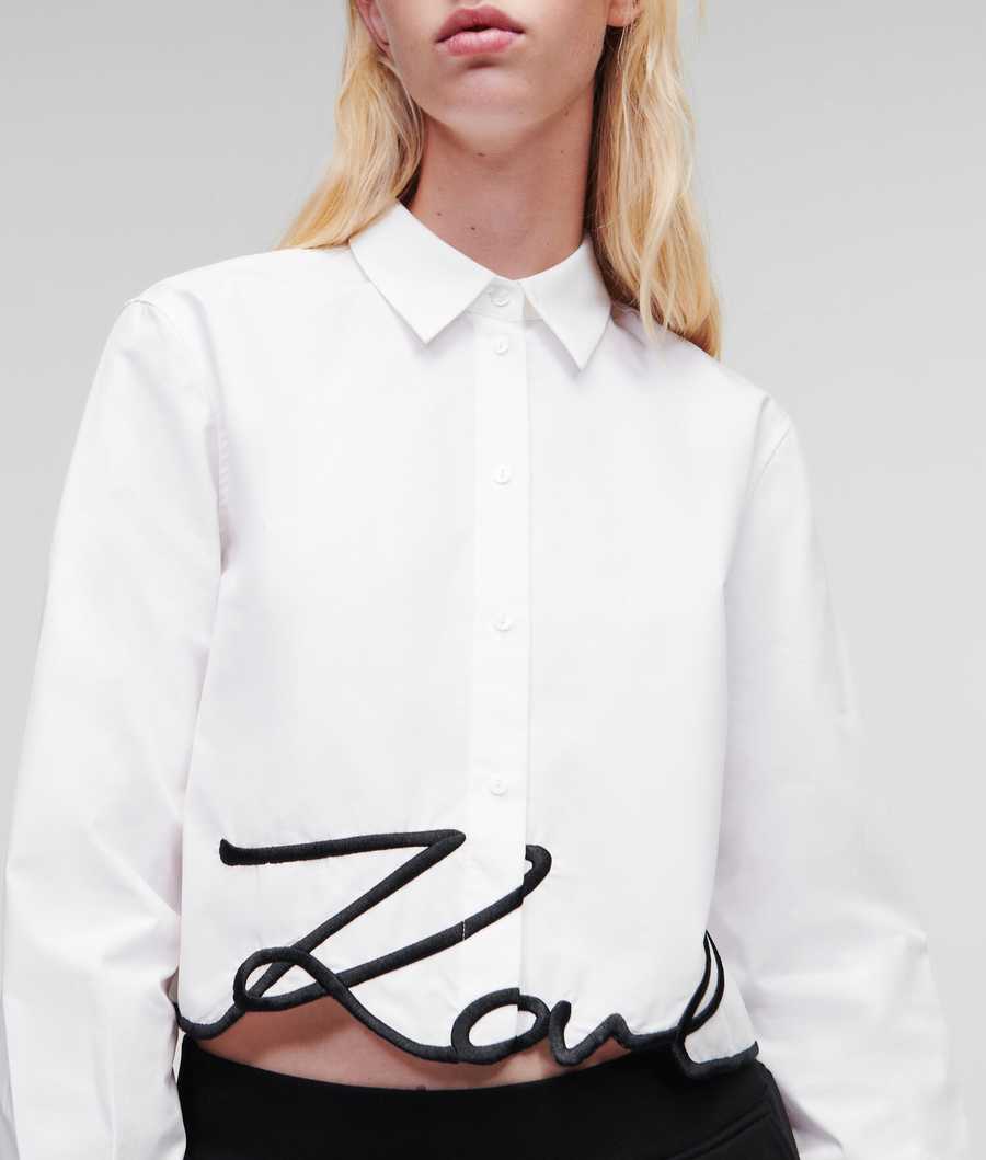 White Women\'s Karl Lagerfeld Karl Signature Cropped Blouses | TH780CDOS