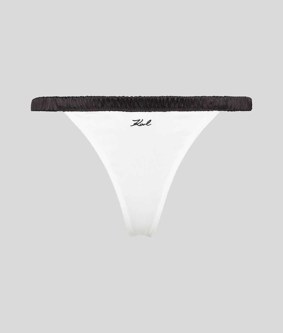 White Women\'s Karl Lagerfeld Karl Signature Satin Thong Underwear | TH941UMLT