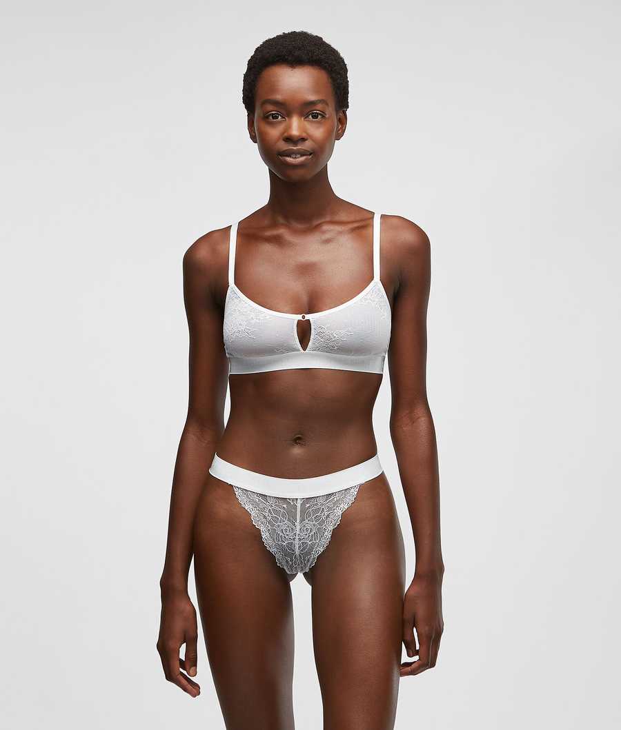 White Women's Karl Lagerfeld Keyhole Lace Bralette Underwear | TH647DFRA