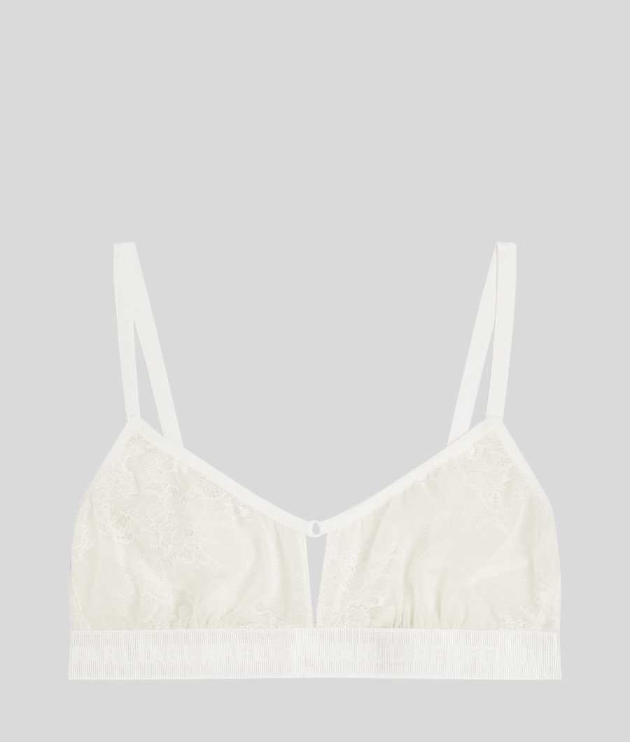 White Women's Karl Lagerfeld Keyhole Lace Bralette Underwear | TH647DFRA