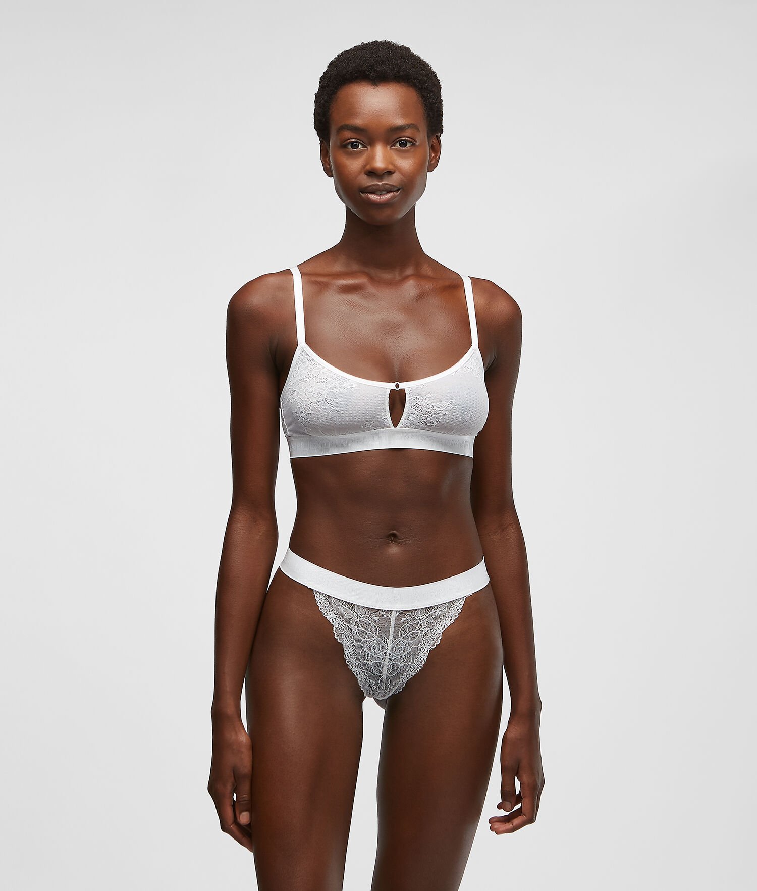 White Women's Karl Lagerfeld Lace Brazilian Brief Underwear | TH037PHWZ