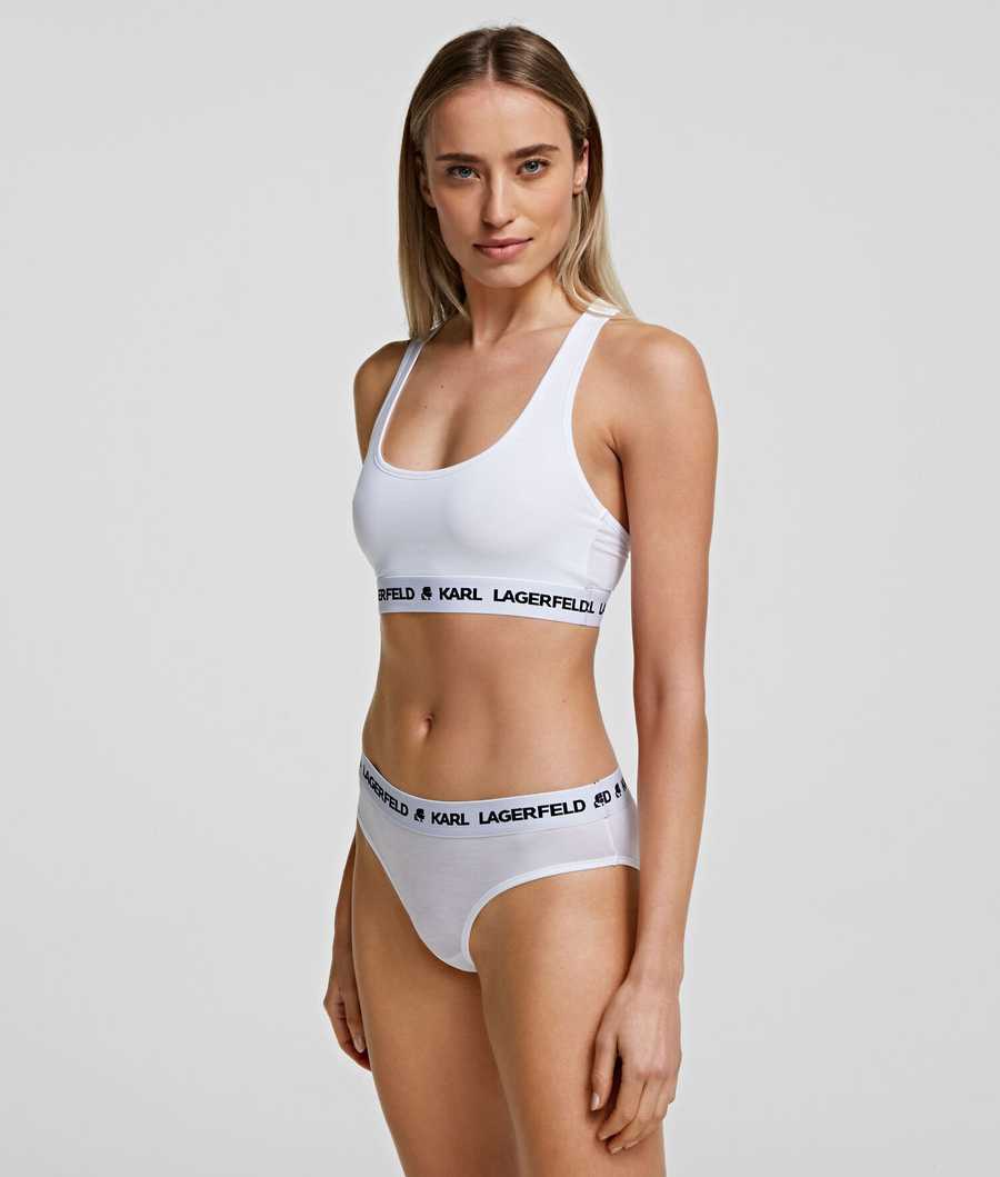 White Women's Karl Lagerfeld Logo Briefs Underwear | TH043HPDA