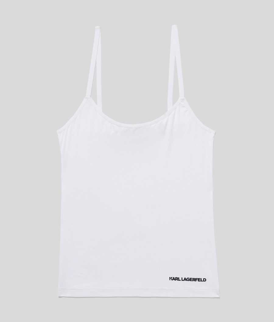 White Women's Karl Lagerfeld Logo Camisole Underwear | TH983QDPK