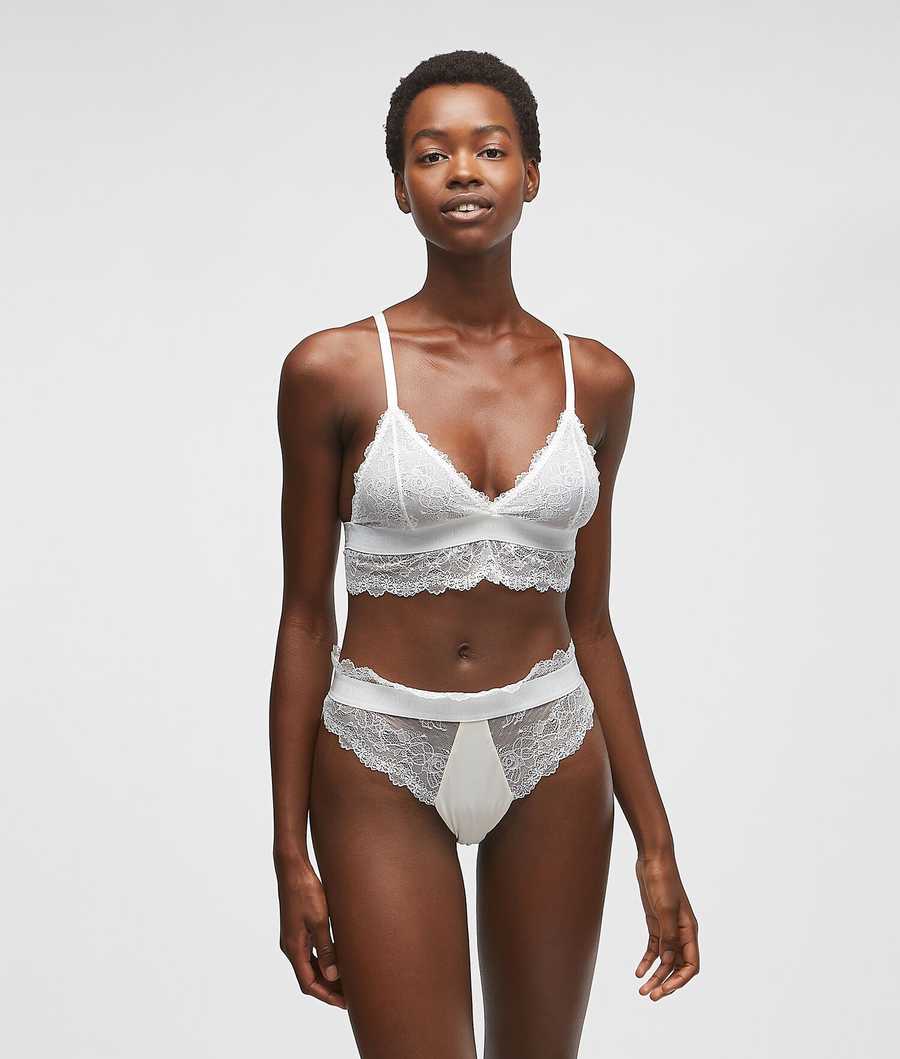 White Women's Karl Lagerfeld Longline Lace Triangle Bra Underwear | TH832ZKLE