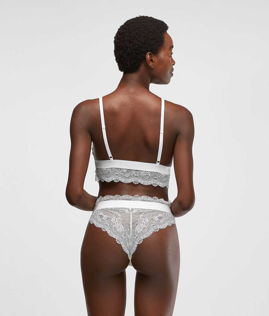 White Women's Karl Lagerfeld Longline Lace Triangle Bra Underwear | TH832ZKLE