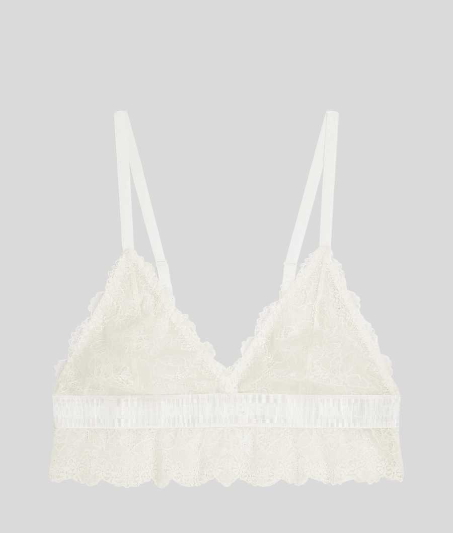 White Women\'s Karl Lagerfeld Longline Lace Triangle Bra Underwear | TH832ZKLE