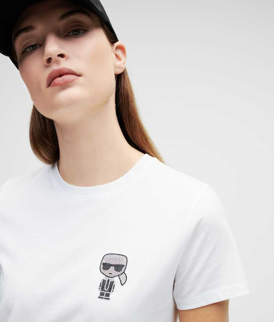 White Women's Karl Lagerfeld Mini Ikonik Karl Rhinestone T-Shirts | TH810VUGQ