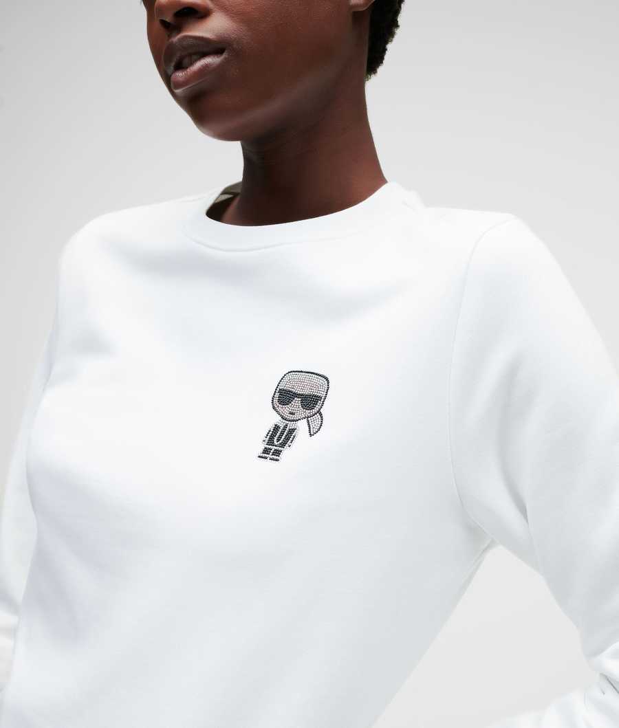 White Women's Karl Lagerfeld Mini Ikonik Karl Rhinestone Sweatshirts | TH845FLNH