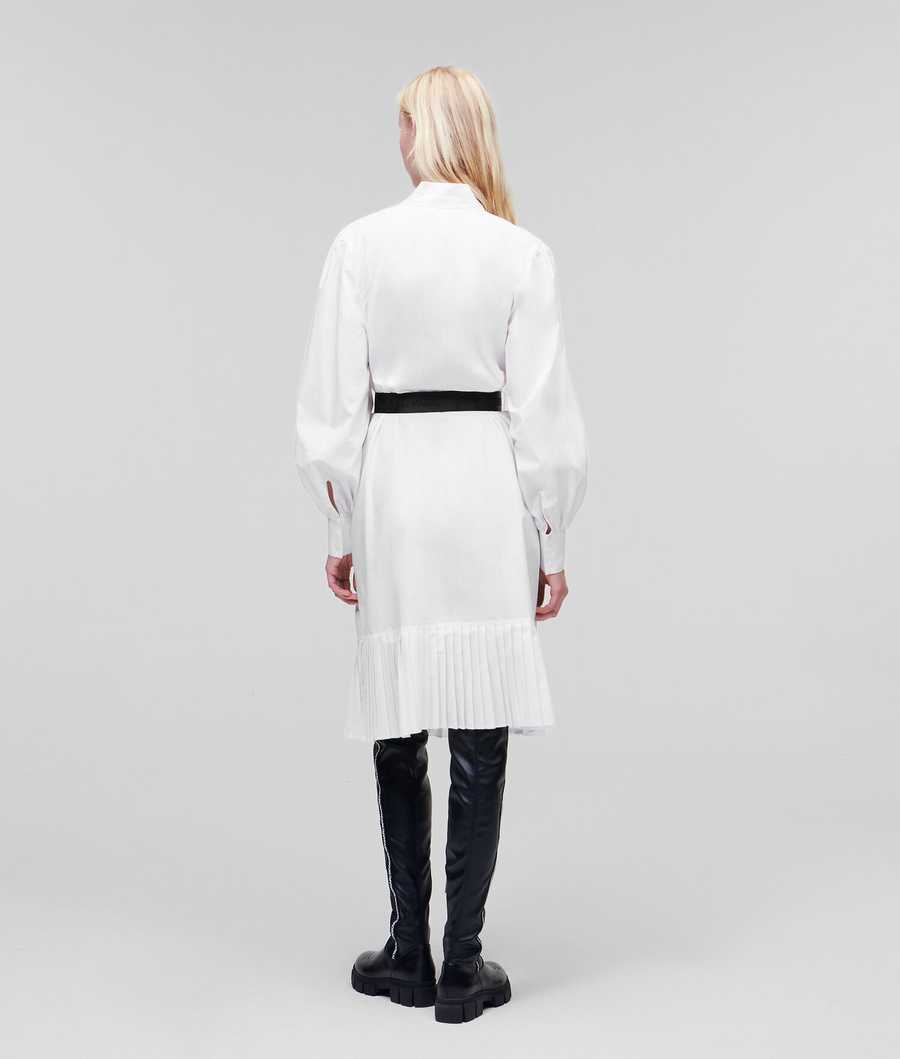 White Women's Karl Lagerfeld Pleated Hem Dresses | TH709VCNM