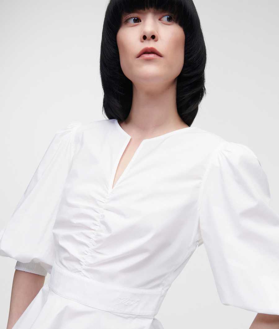 White Women's Karl Lagerfeld Poplin With Peplum Hem Blouses | TH184YIZE