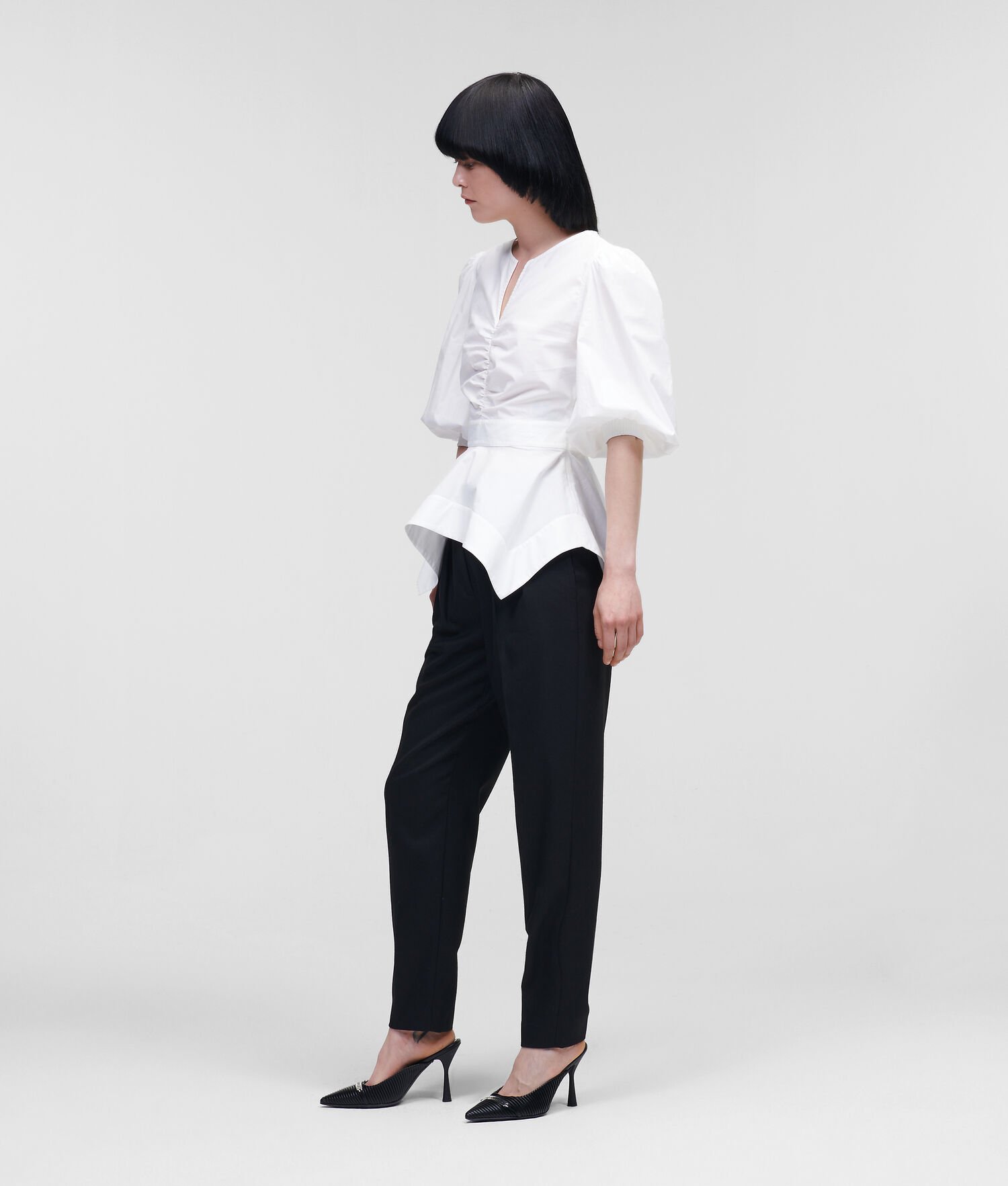 White Women's Karl Lagerfeld Poplin With Peplum Hem Blouses | TH184YIZE