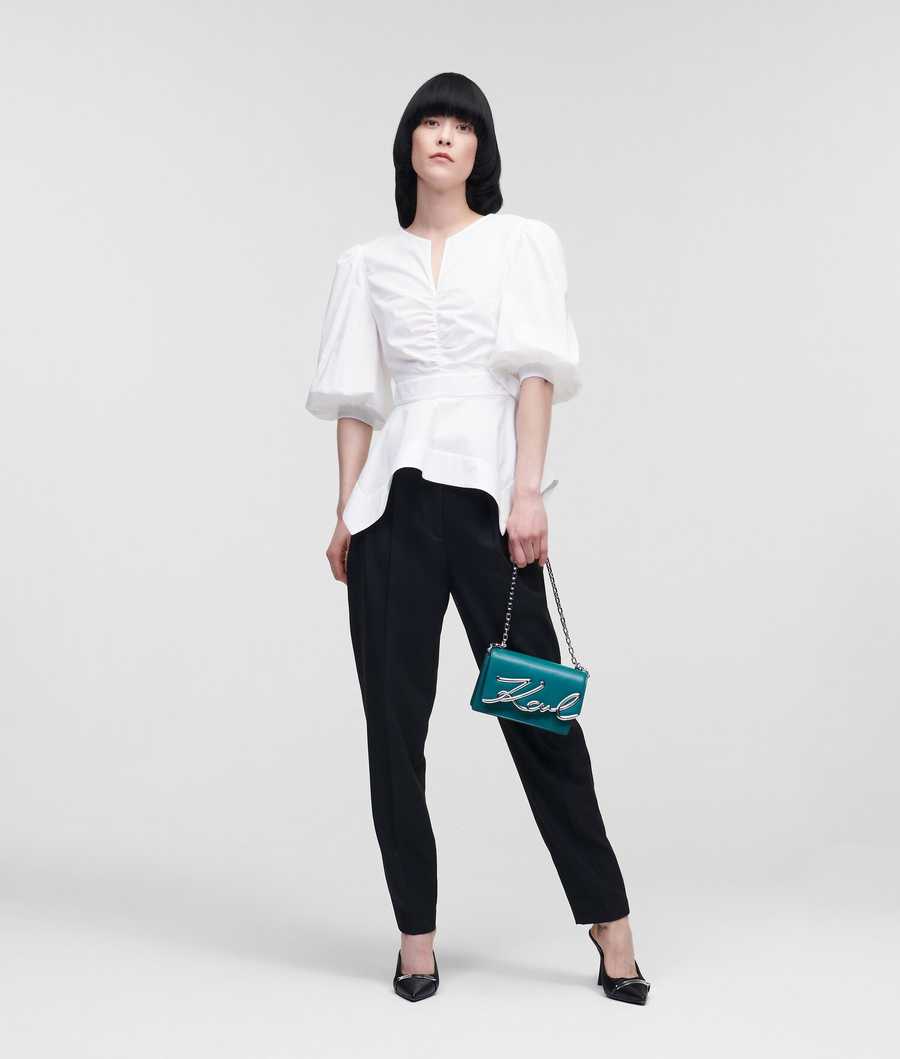 White Women's Karl Lagerfeld Poplin With Peplum Hem Blouses | TH184YIZE