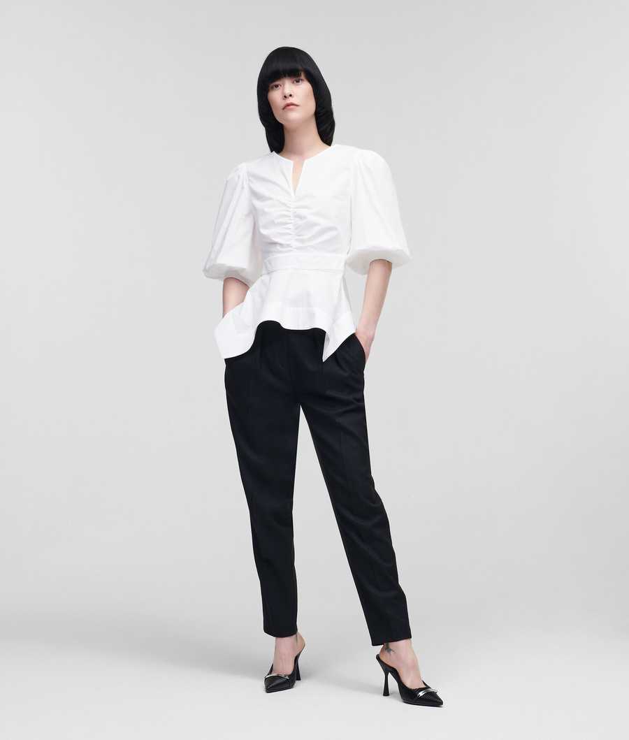 White Women\'s Karl Lagerfeld Poplin With Peplum Hem Blouses | TH184YIZE