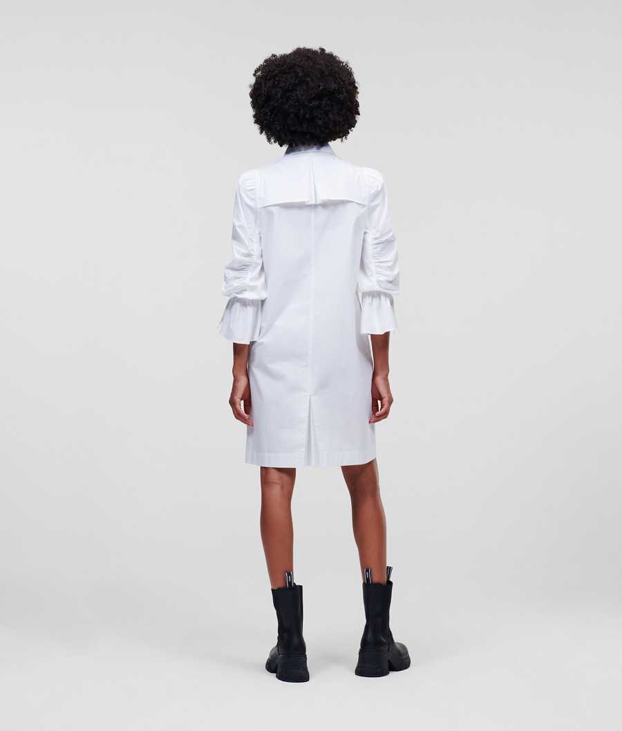 White Women's Karl Lagerfeld Puff-sleeve Poplin Dresses | TH796CRIW